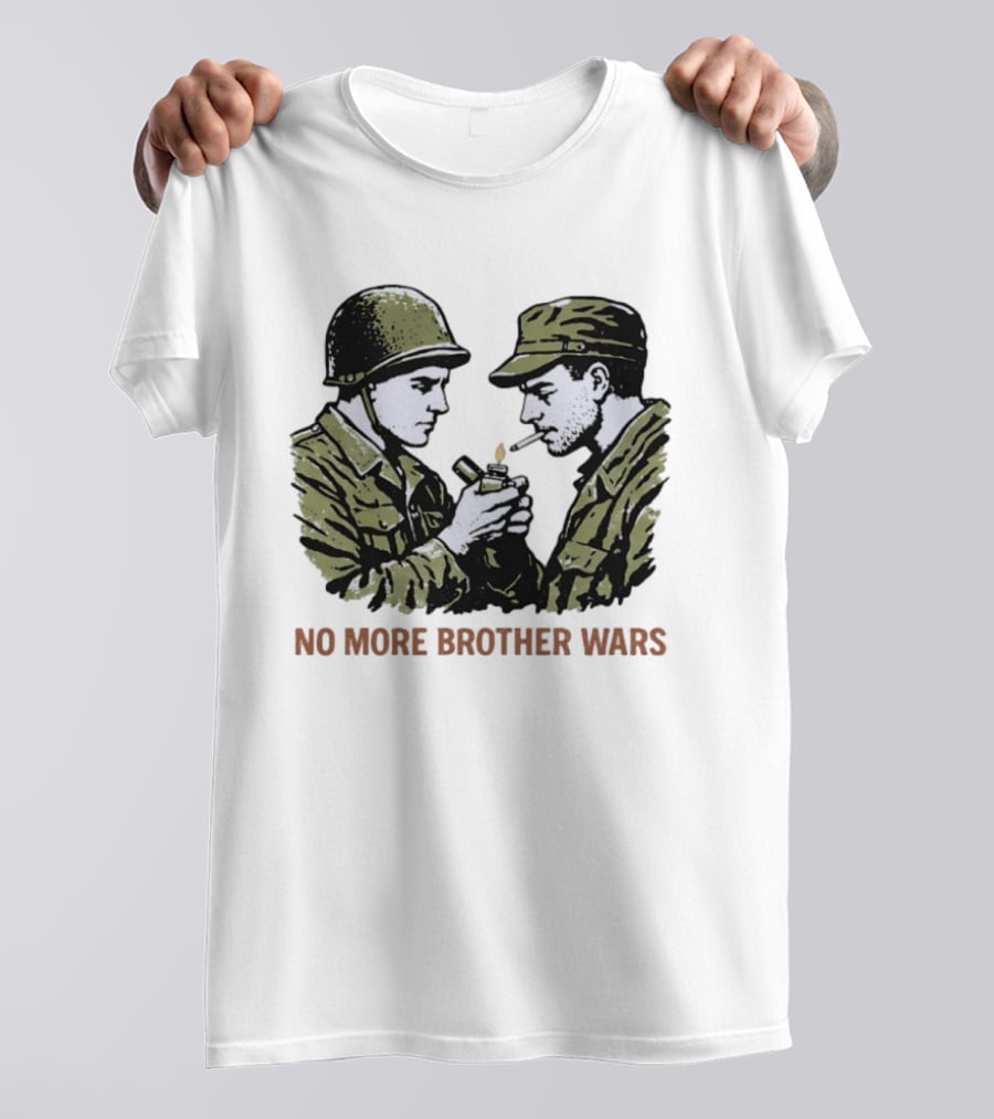 No More Brother Wars Soldiers Lighting Cigarette WWII Uniforms T-Shirt