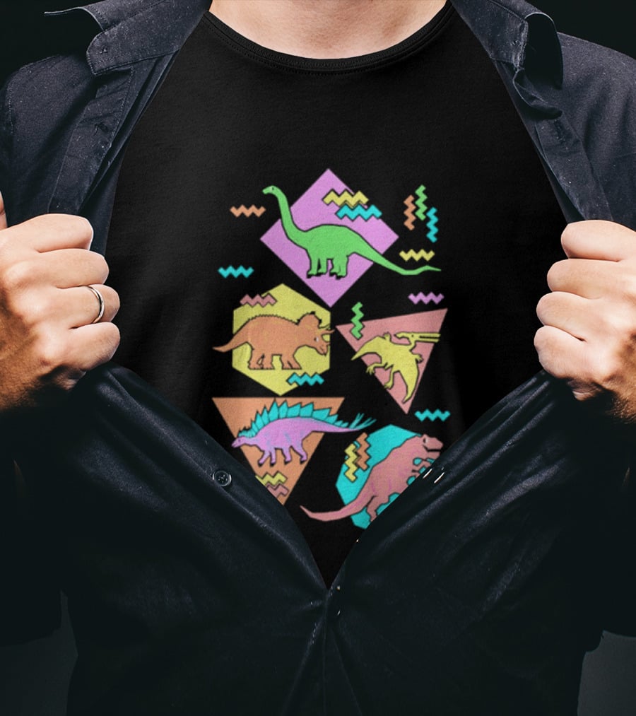 Brachiosaurus Triceratops Pterosauria Stegosaurus Tyrannosaurus Rex Cartoon Geometric T-Shirt