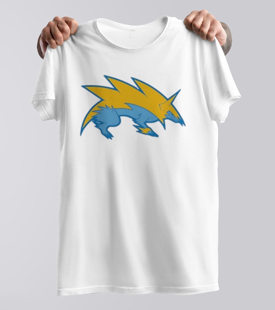 Blue Yellow Electric Wolf Lightning Creature T-Shirt