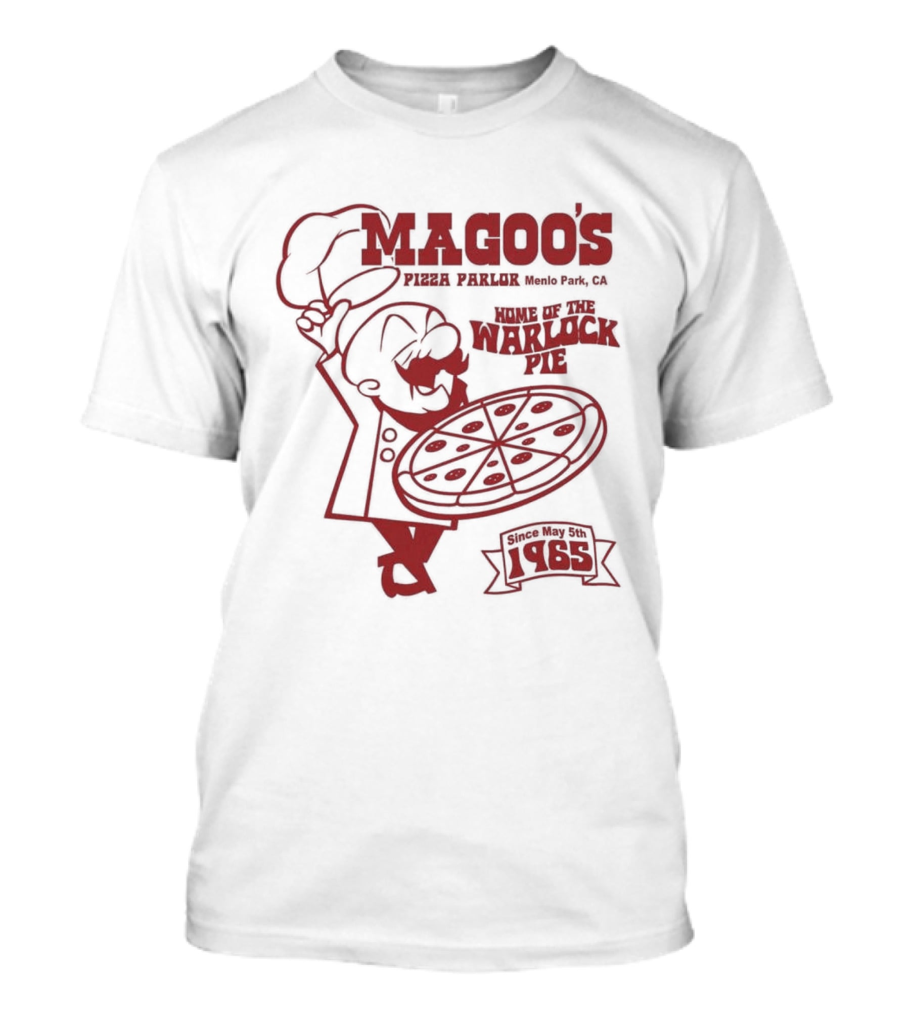 Magoo's Pizza Parlor Throwback 1985 Warsaw Indiana Chef Holding Pizza T-Shirt