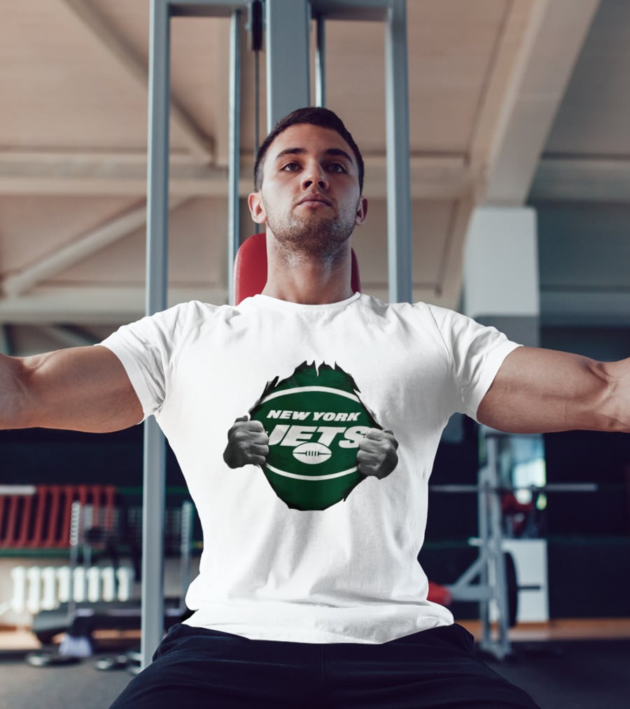 New York Jets Football Ripped Off Fist Reveal Fan Tearing T-Shirt