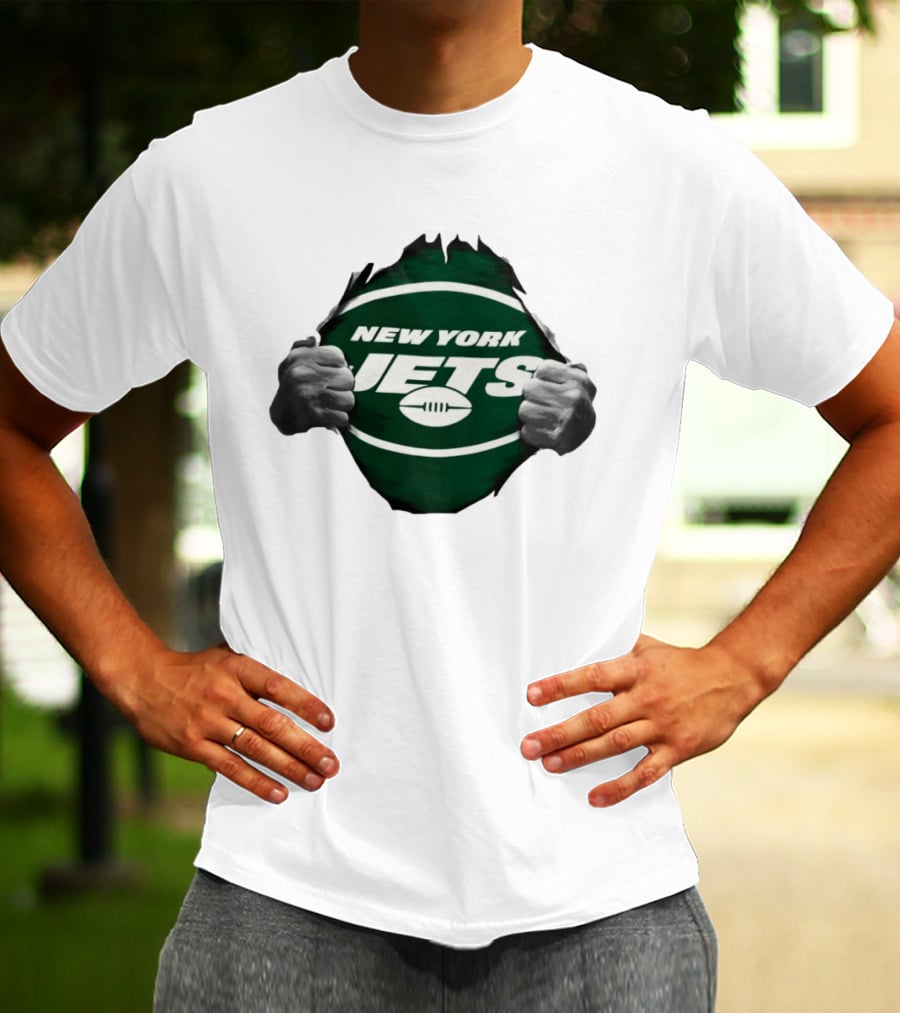New York Jets Football Ripped Off Fist Reveal Fan Tearing T-Shirt