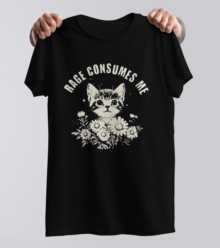 Rage Consumes Me Cat With Flowers T-Shirt