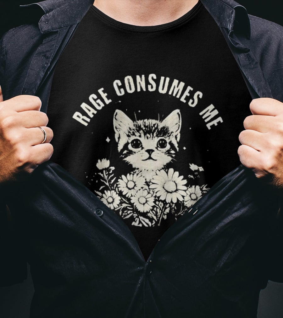 Rage Consumes Me Cat With Flowers T-Shirt