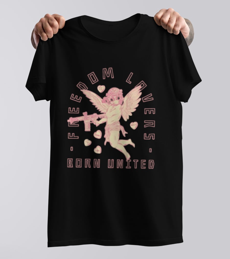 Freedom Lovers Born United Angel With Rifle And Hearts T-Shirt