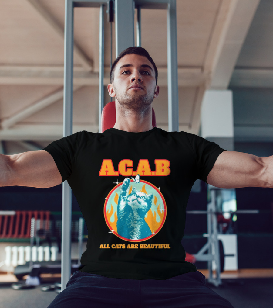 A.C.A.B Cat With Butterfly And Flames T-Shirt
