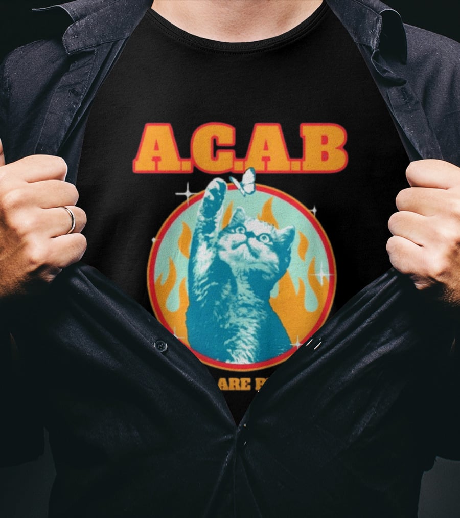 A.C.A.B Cat With Butterfly And Flames T-Shirt
