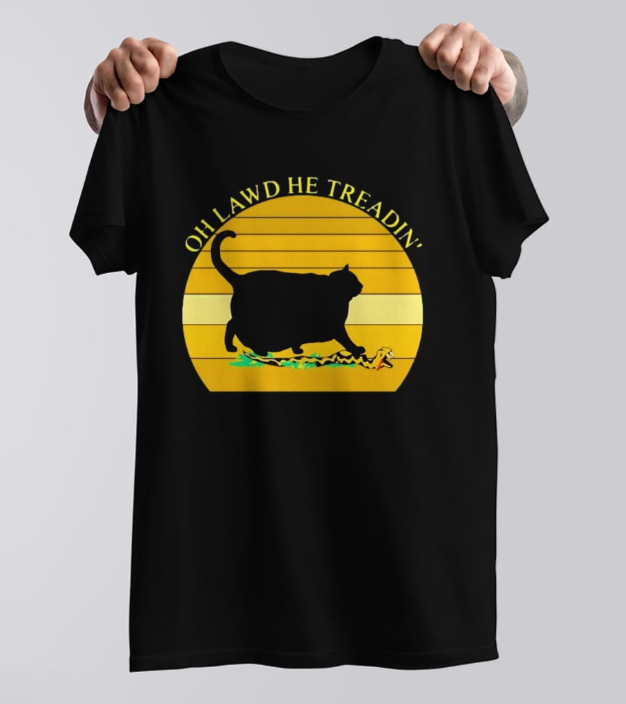 Oh Lawd He Treadin' Black Cat Vintage Retro Sunset T-Shirt