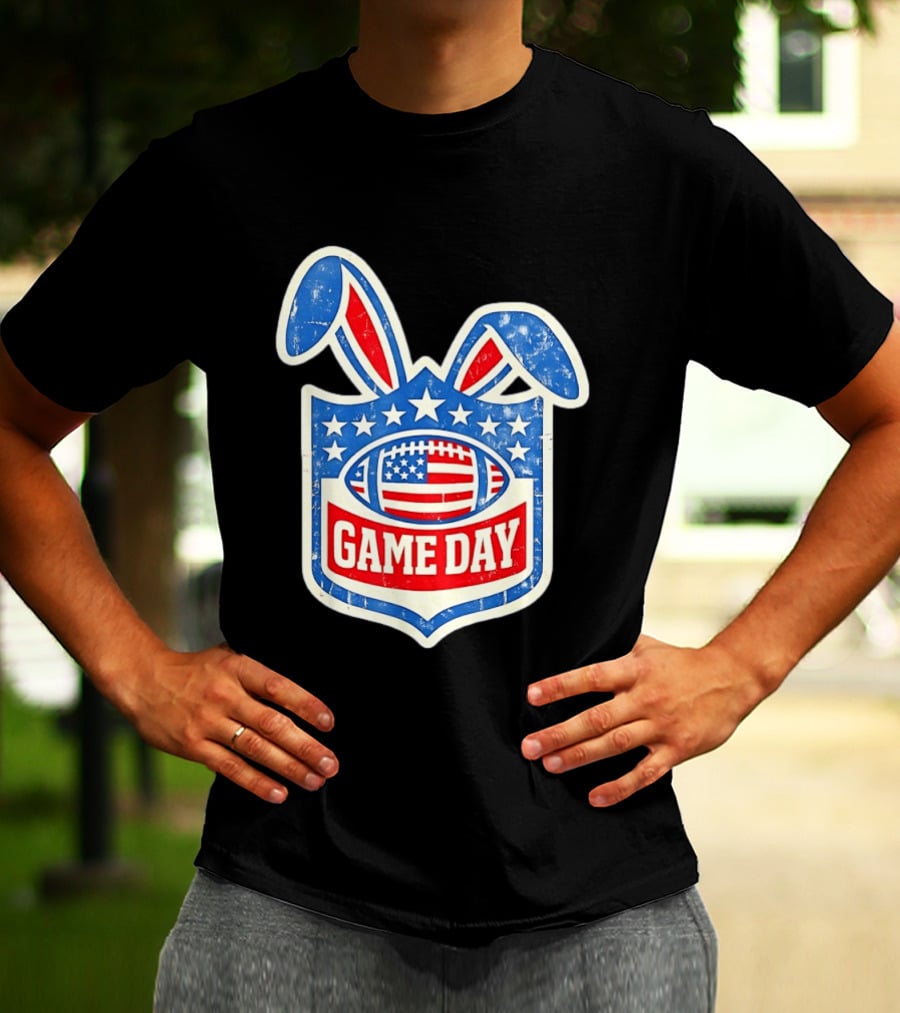 Easter Football Game Day American Bad Bunny Stars Stripes T-Shirt