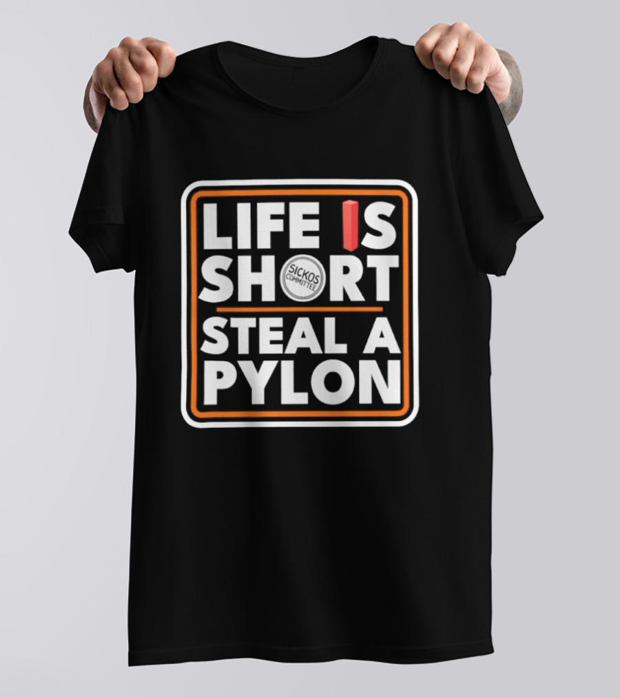 Life Is Short Steal A Pylon Football Humor Orange Block T-Shirt