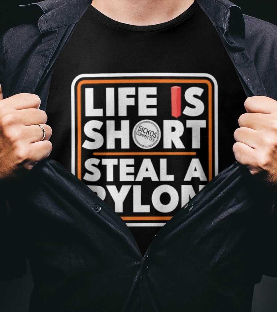 Life Is Short Steal A Pylon Football Humor Orange Block T-Shirt