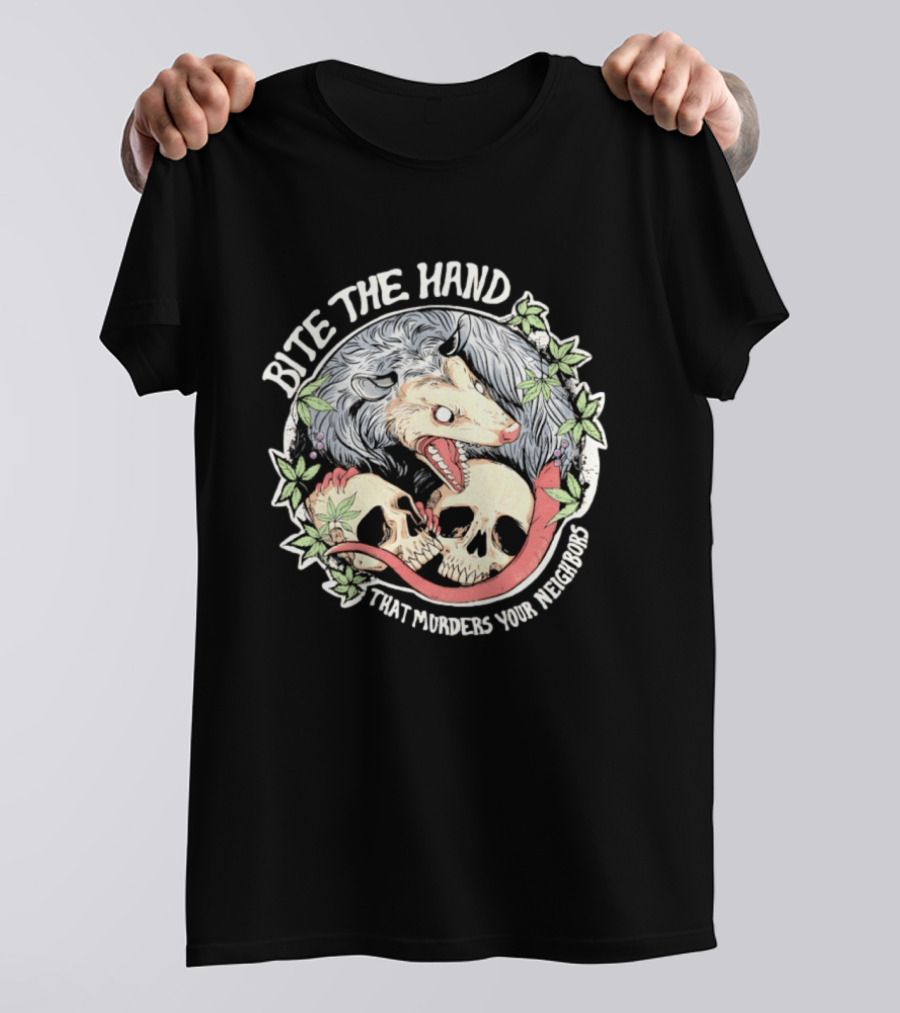 Bite The Hand Opossum With Skulls And Vines T-Shirt