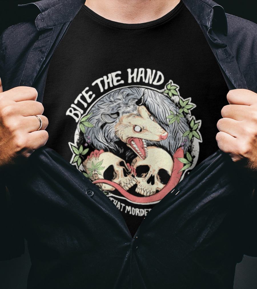 Bite The Hand Opossum With Skulls And Vines T-Shirt