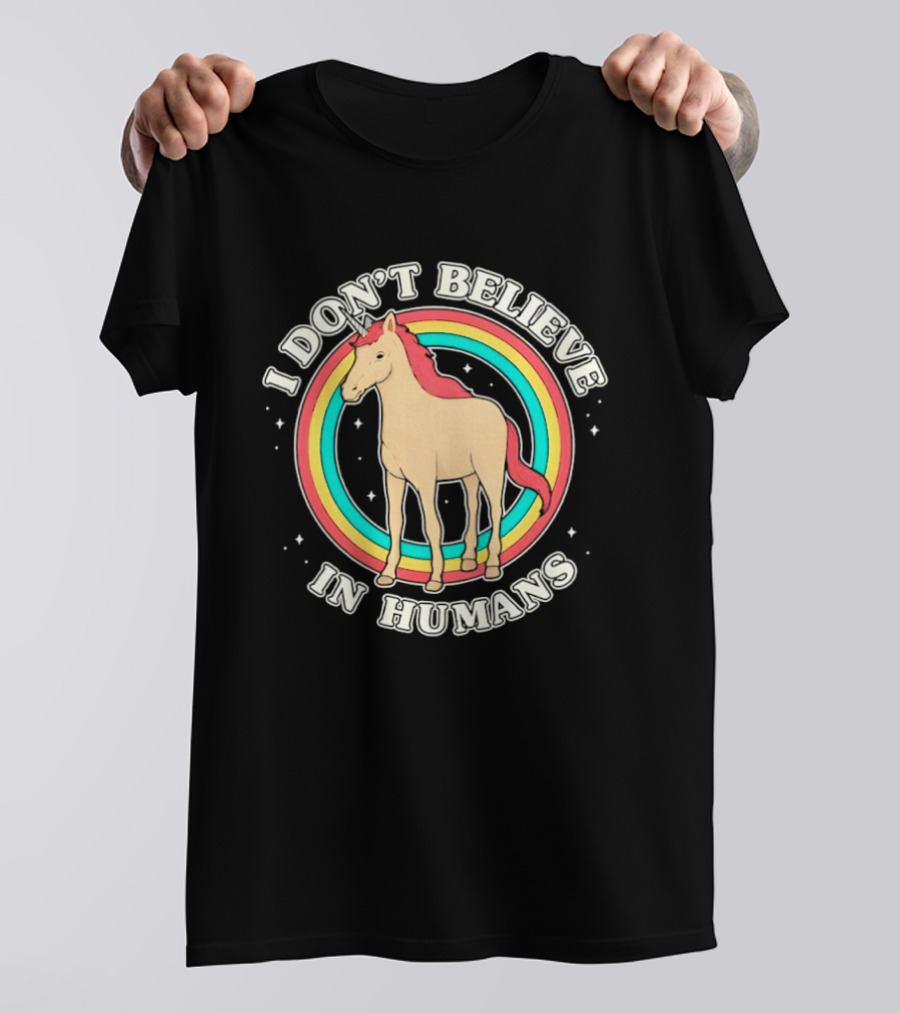 Unicorn I Don't Believe In Humans Rainbow T-Shirt