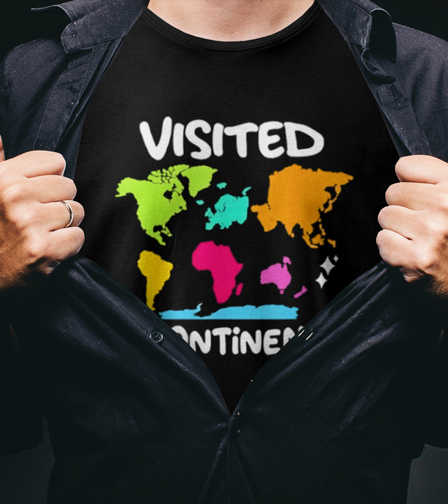 Visited 7 Continents Colorful World Map Travel T-Shirt