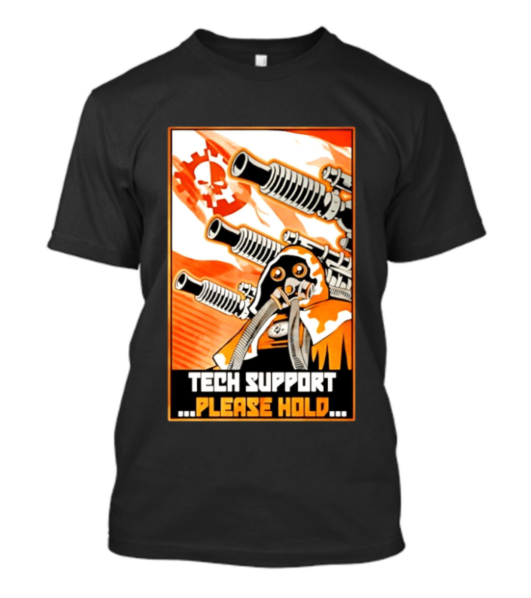 Tech Support Please Hold Skull And Crossbones With Retro Helmets And Cannons T-Shirt