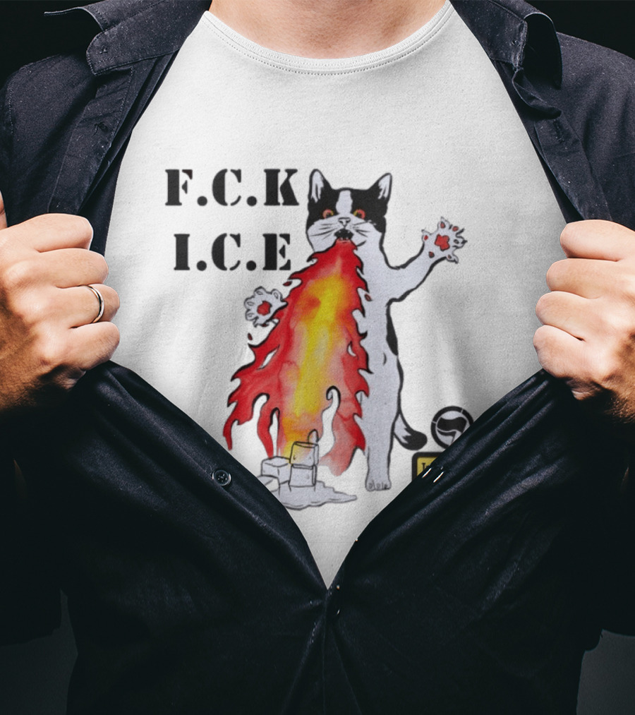 F.C.K. I.C.E Black Cat Fire In French We Don't Say ICE We Say Gestapo T-Shirt