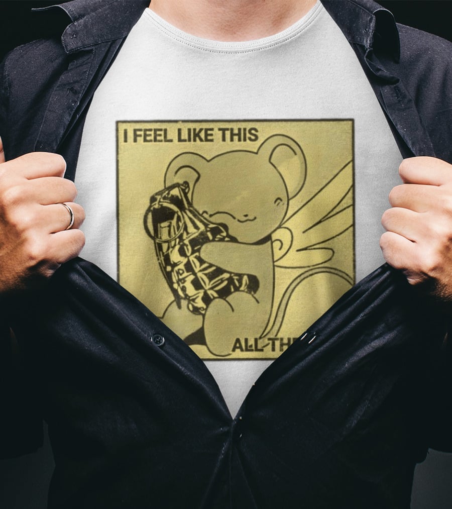 I Feel Like This All The Time Cute Winged Bear Hugging Grenade T-Shirt