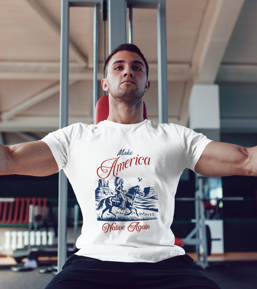 Make America Native Again Warrior On Horseback Heritage Riding Through Canyon T-Shirt