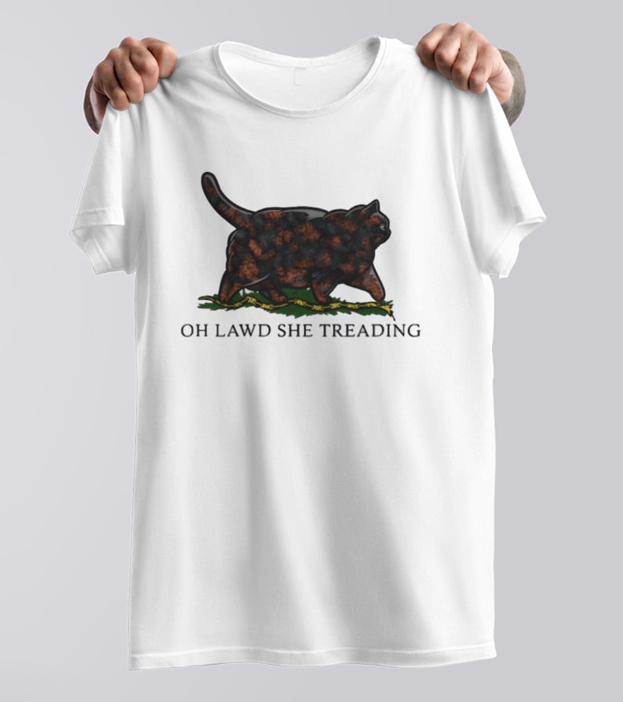 Oh Lawd She Treading Black Cat Walking On Snake T-Shirt