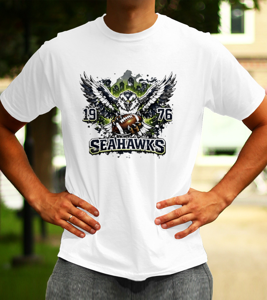 Seattle Seahawks 1976 Eagle Football Skyline T-Shirt