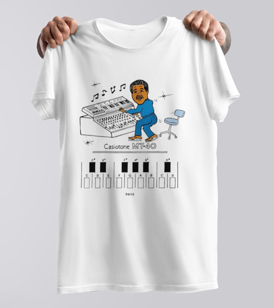 Casiotone MT 40 Vintage Cartoon Musician With Keyboard Notes And Rhythm T-Shirt