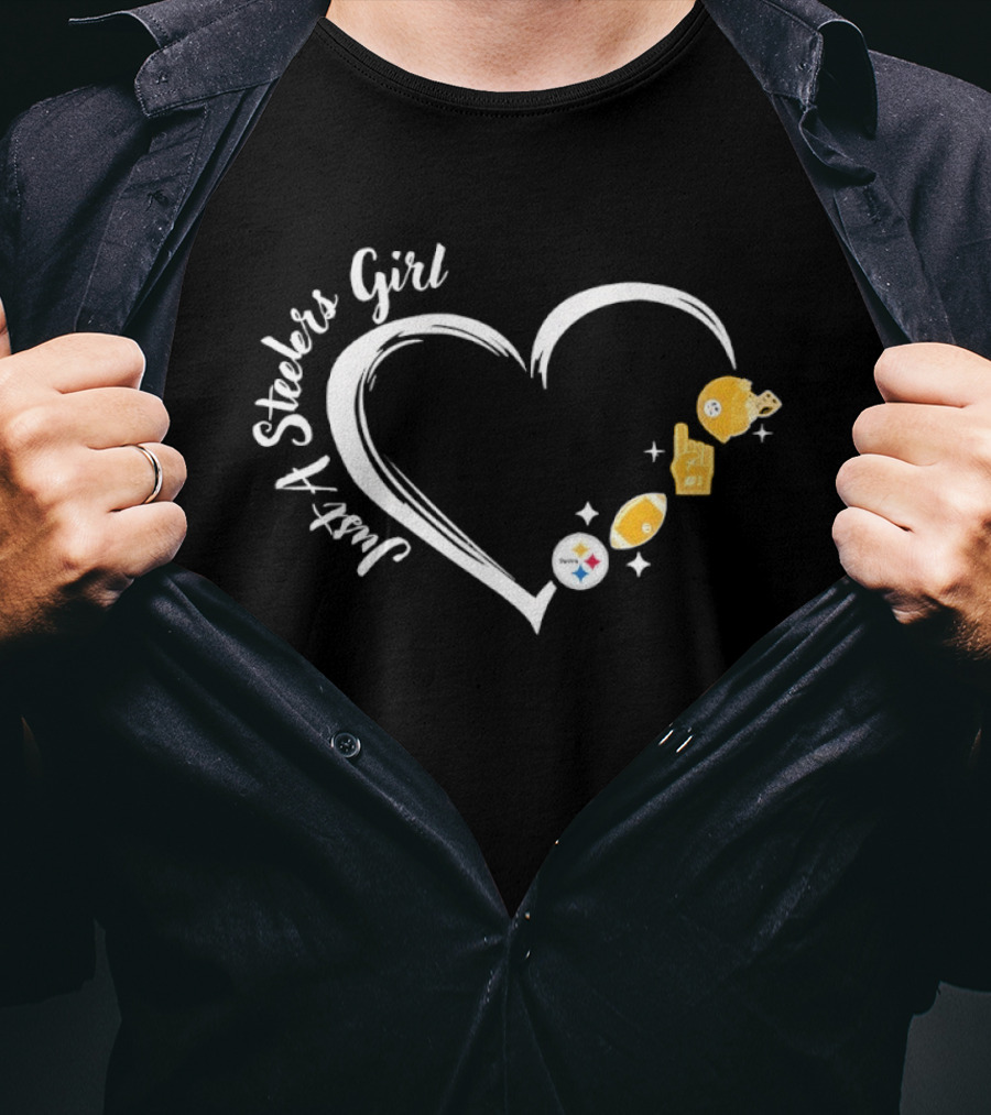 Just A Steelers Girl Heart With Football And Helmet T-Shirt