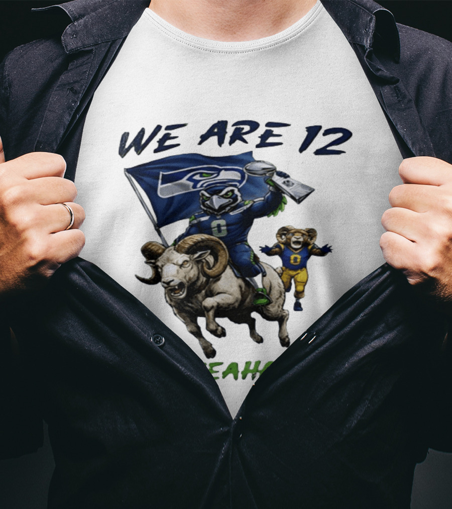 We Are 12 Go Seahawks Riding Goat With Seahawks Flag T-Shirt