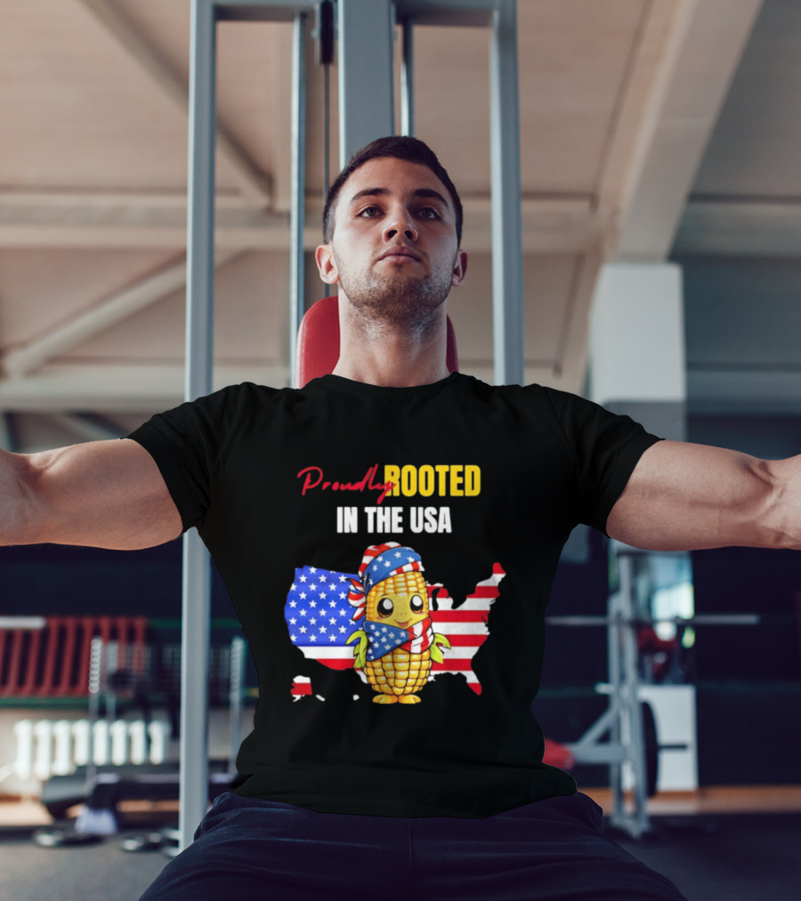 Proudly Rooted In The USA Corn American Flag Map T-Shirt