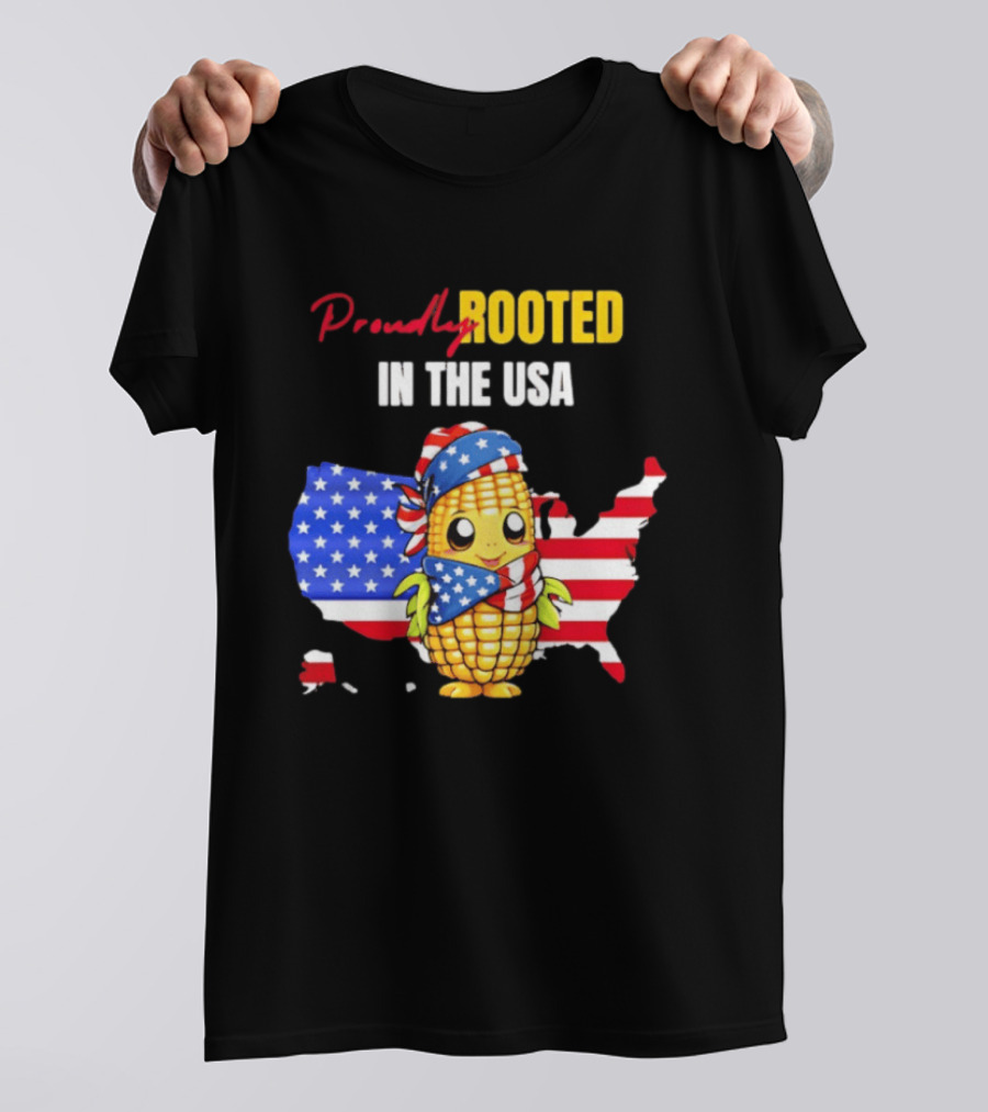 Proudly Rooted In The USA Corn American Flag Map T-Shirt