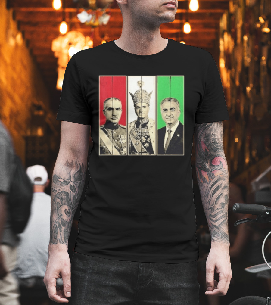 Pahlavi Dynasty Generations Reza Shah Mohammad Reza Iran Flag T-Shirt