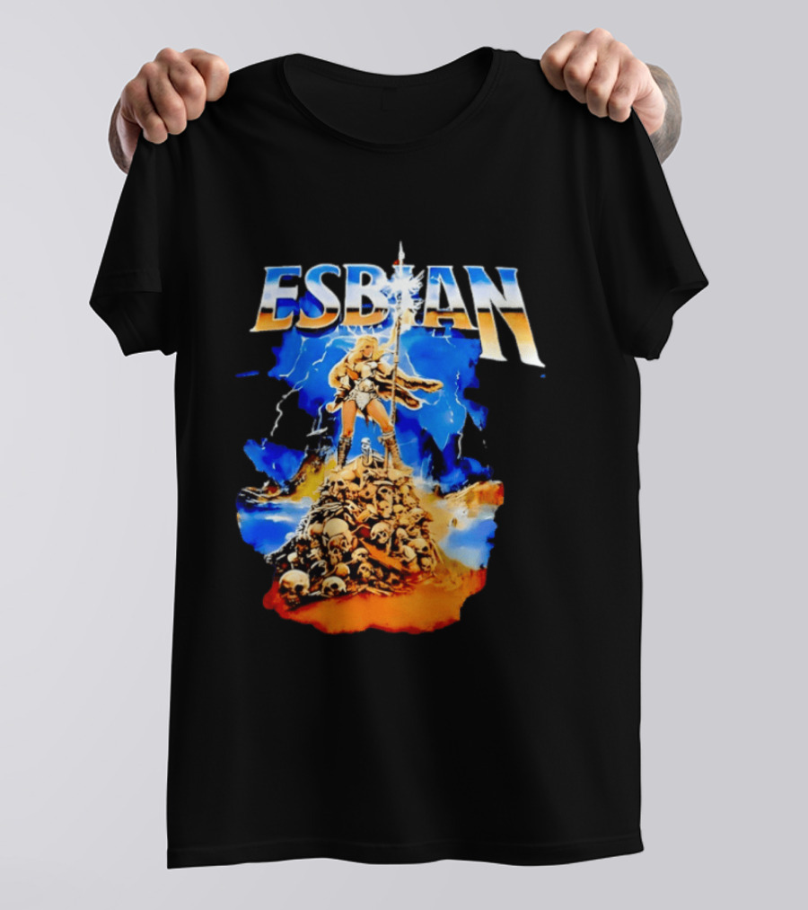 Lesbian Fantasy Lightning Warrior Epic Skull Mountain T-Shirt