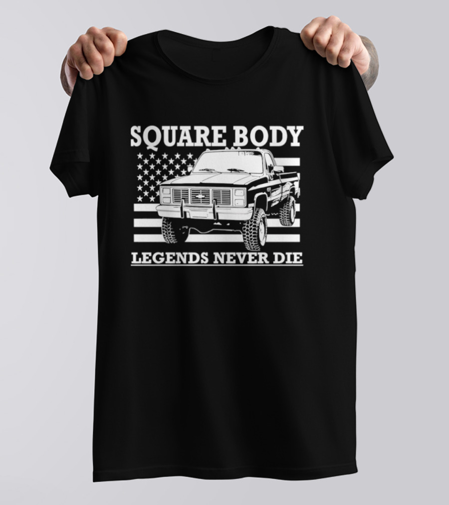 Square Body Legends Never Die American Flag Truck T-Shirt