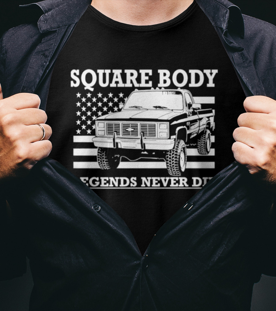 Square Body Legends Never Die American Flag Truck T-Shirt