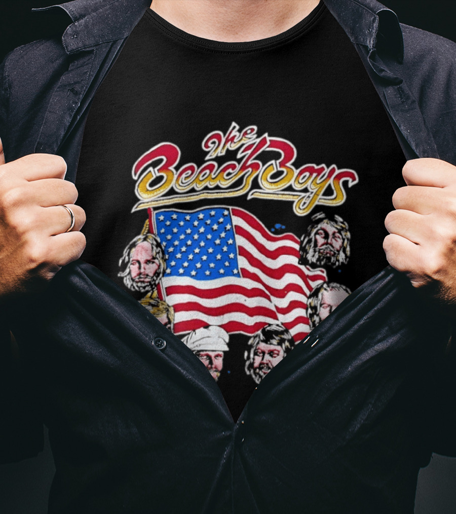The Beach Boys USA Flag Vintage Style With Band Member Portraits T-Shirt