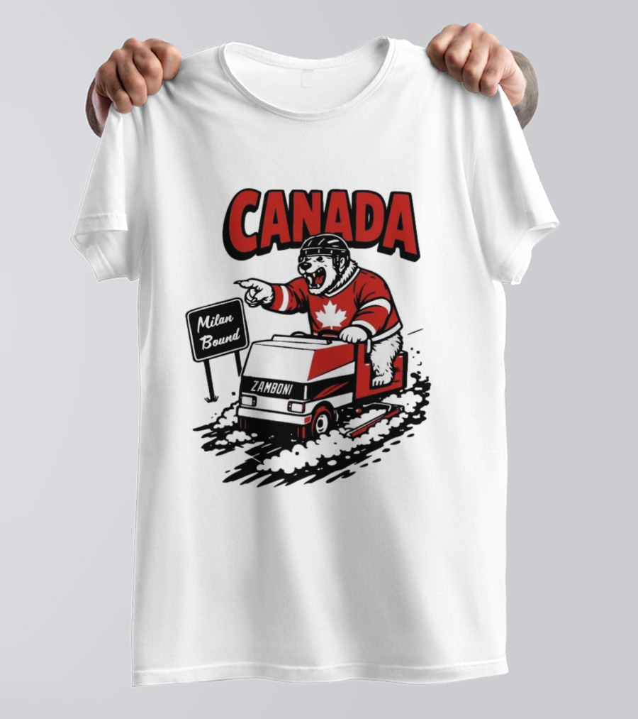 Canada Hockey Polar Bear Zamboni Milan Bound Winter Sports T-Shirt