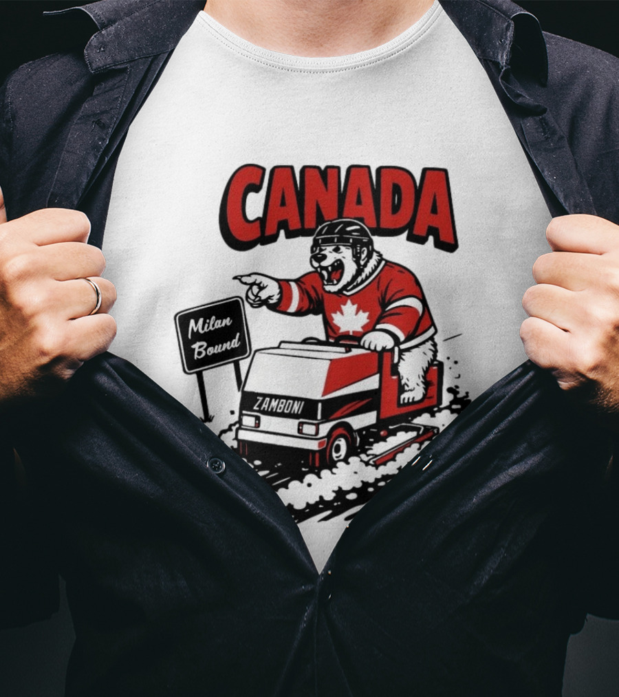 Canada Hockey Polar Bear Zamboni Milan Bound Winter Sports T-Shirt