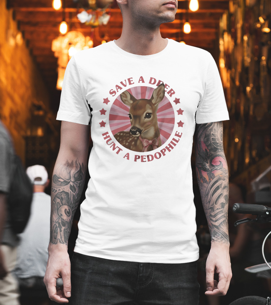 Save A Deer Hunt A Pedophile Pink Bow Deer Stars Stripes T-Shirt