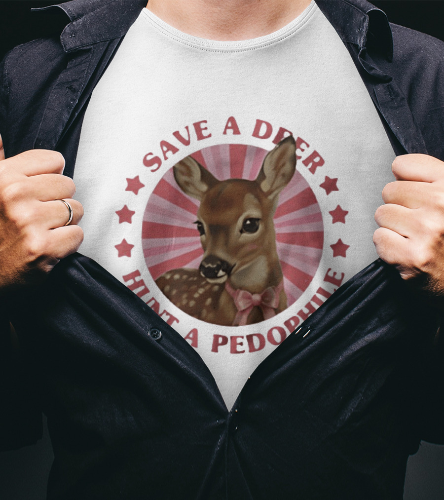 Save A Deer Hunt A Pedophile Pink Bow Deer Stars Stripes T-Shirt