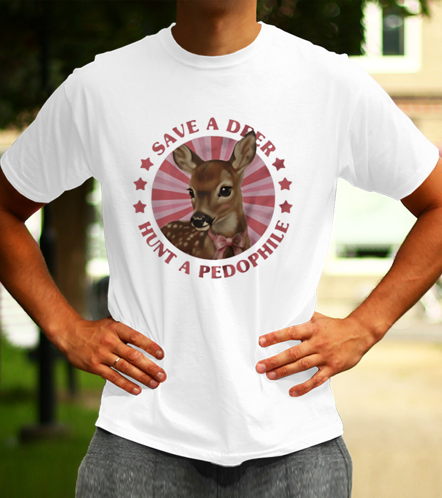 Save A Deer Hunt A Pedophile Pink Bow Deer Stars Stripes T-Shirt