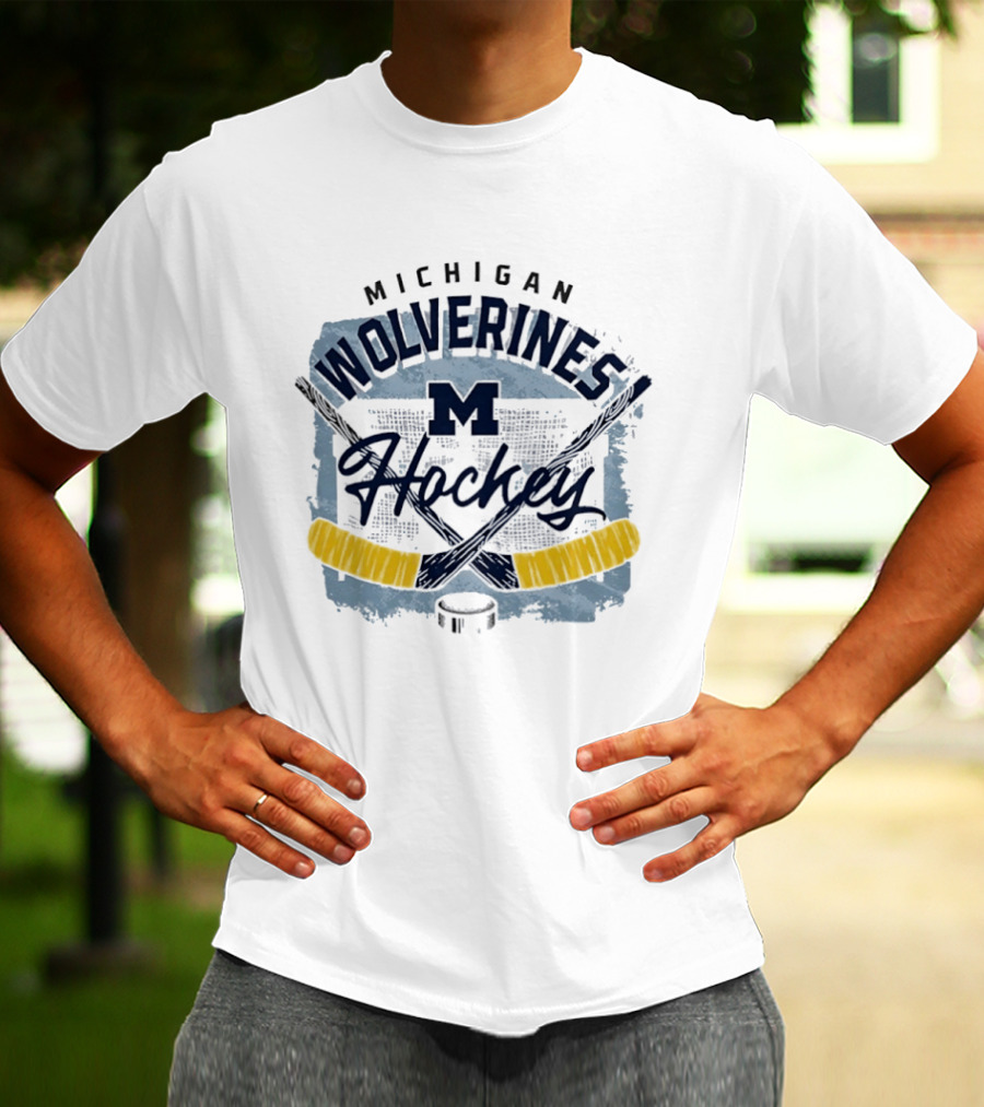 Michigan Wolverines Hockey Team Logo With Crossed Sticks And Puck T-Shirt