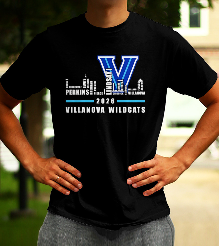 2026 Villanova Wildcats V With City Skyline And Player Names T-Shirt
