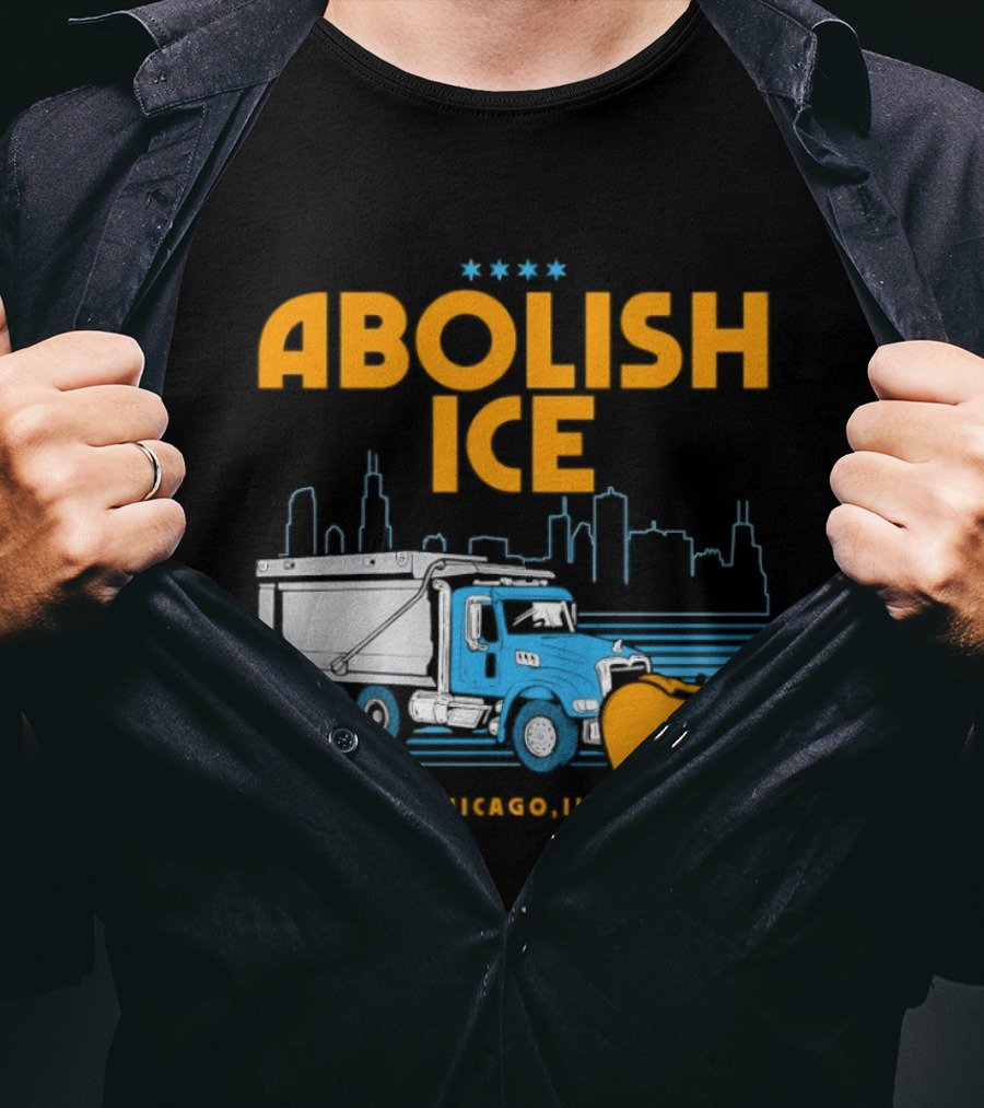 Abolish Ice Chicago ILL Snowplow Benefit Truck Skyline T-Shirt