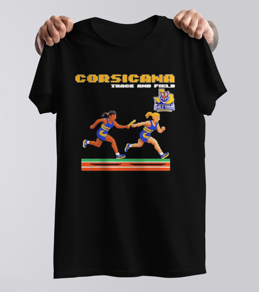 Corsicana Track And Field Pixel Art Girls Track Team Relay Baton T-Shirt