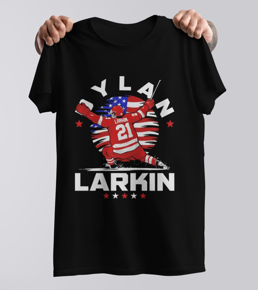 Dylan Larkin 21 USA Flag Celebration Detroit Hockey T-Shirt