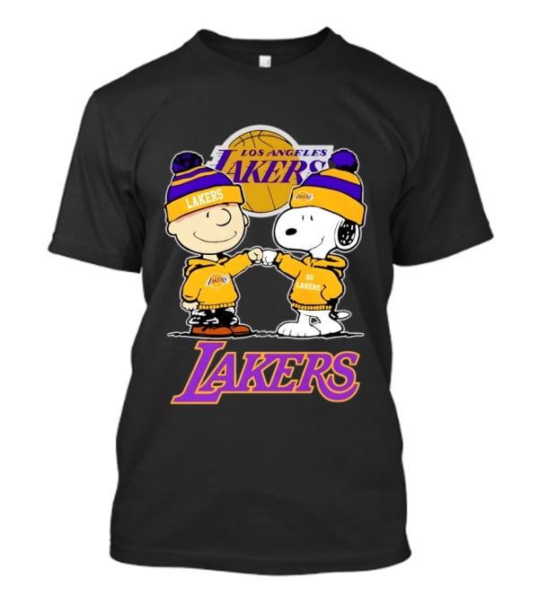 Charlie Brown Snoopy Fist Bump Los Angeles Lakers Basketball Fan Gear T-Shirt