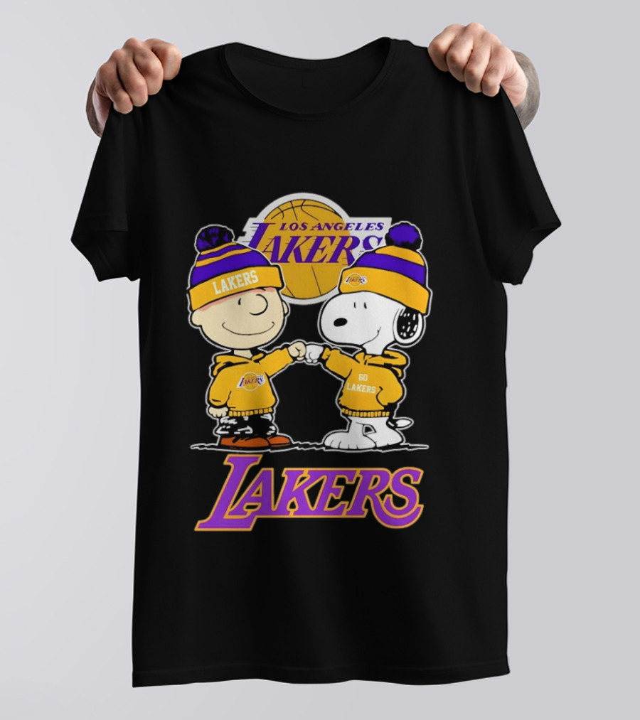 Charlie Brown Snoopy Fist Bump Los Angeles Lakers Basketball Fan Gear T-Shirt
