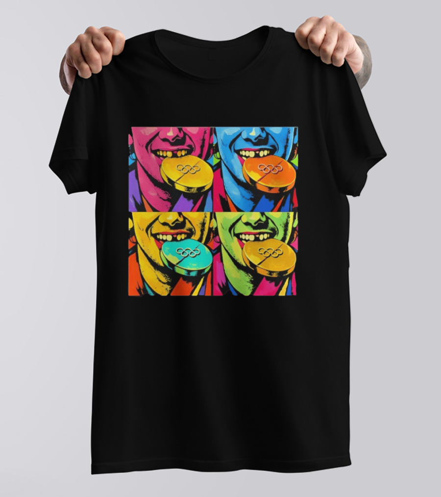 Jack Hughes Golden Goal Pop Art Olympic Medal T-Shirt
