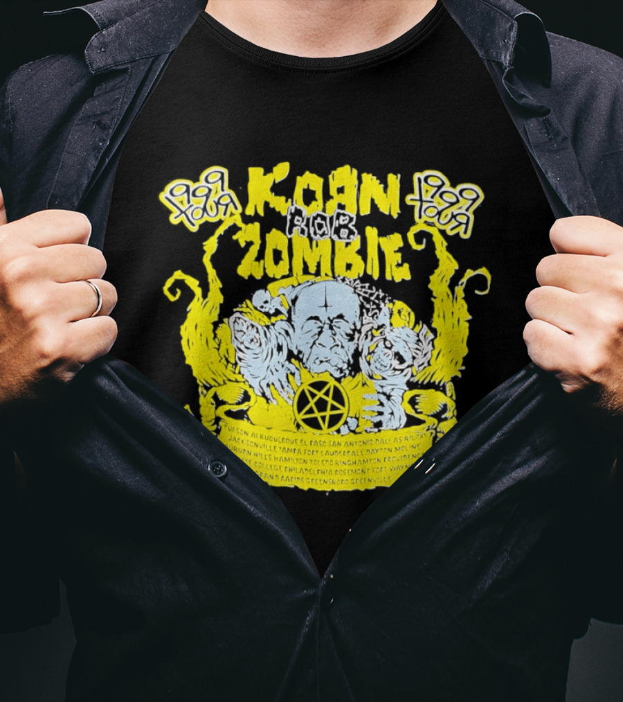 Korn Rob Zombie Tour 1999 Skull And Star Pentagram T-Shirt