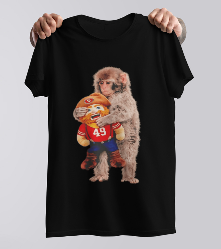 Punch Monkey Cuddling San Francisco 49ers Mascot Plush T-Shirt